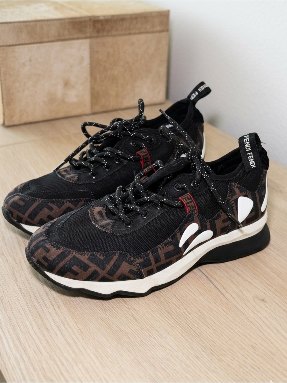Fendi Brown & Black FF Logo Women's Sneakers - Picture 2 of 2